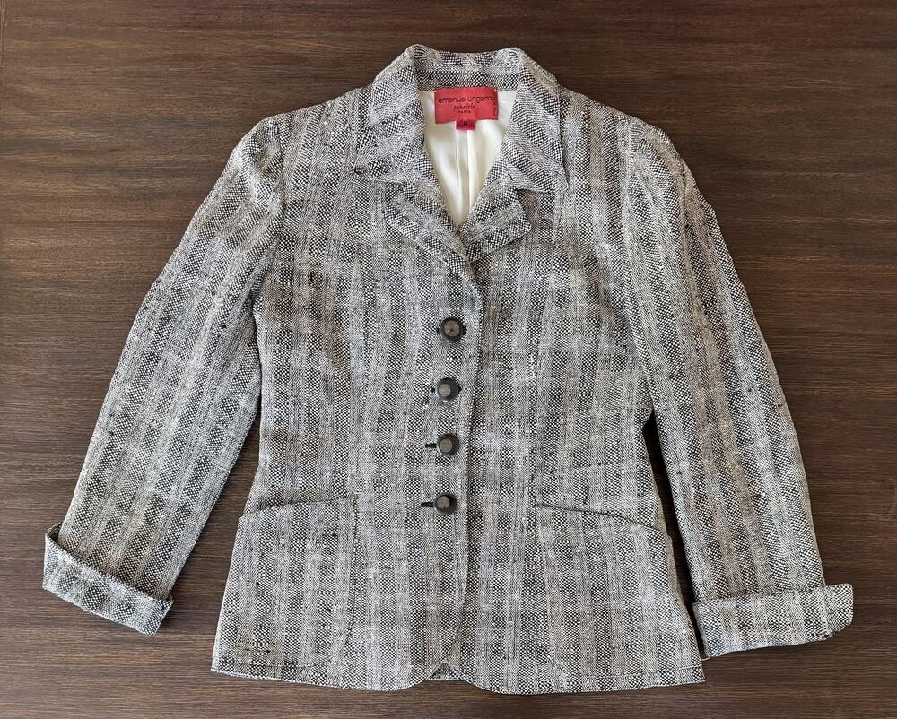 Emanuel Ungaro Blazer Womens 8 Gray Silk Tweed Four Button Italy